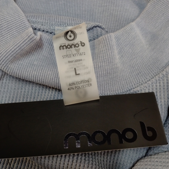 Mono b Blouse Women's Gray Waffle Pullover Stretch Comfy Crewneck Top Sz L NWT - Picture 8 of 9